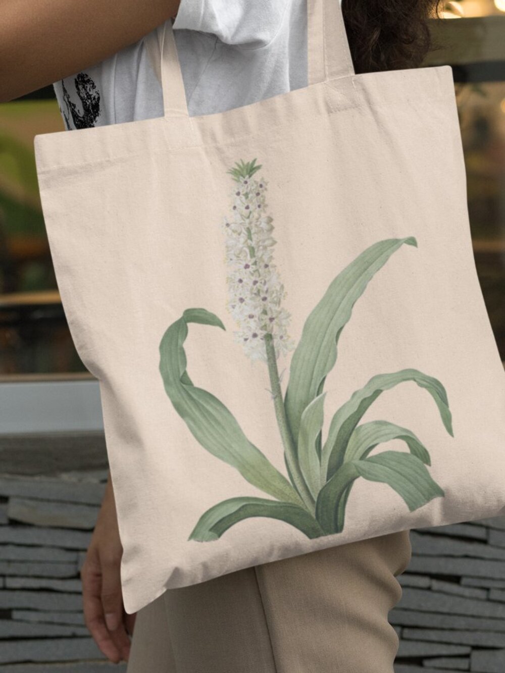 Pineapple Lily Vintage Floral Print Graphic Canvas Tote Bag